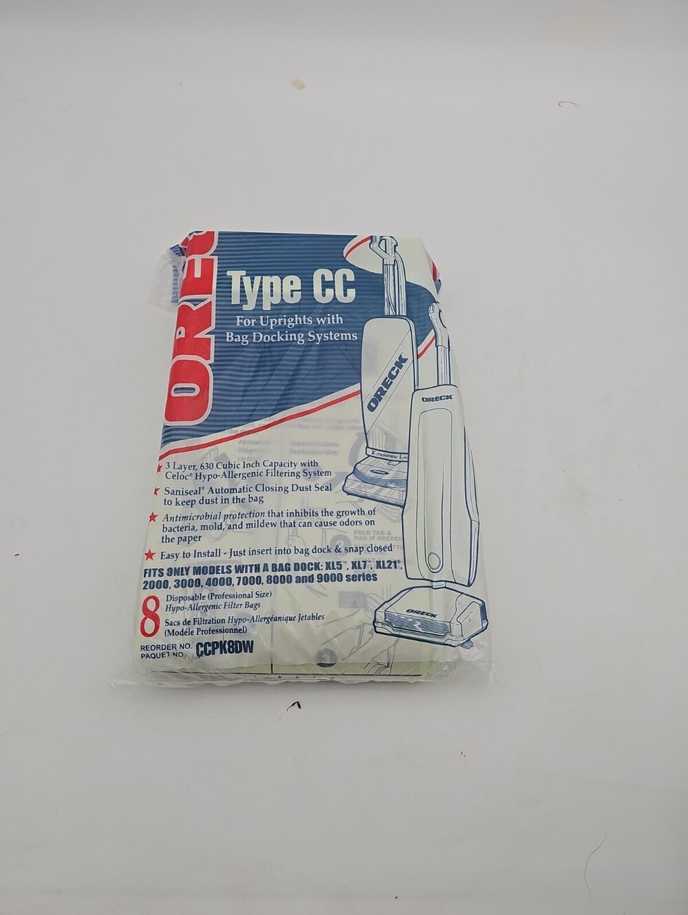 Pack of 8 Oreck XL Type CC Vacuum Cleaner Bags CCPK8DW Open But New 8 Ct.